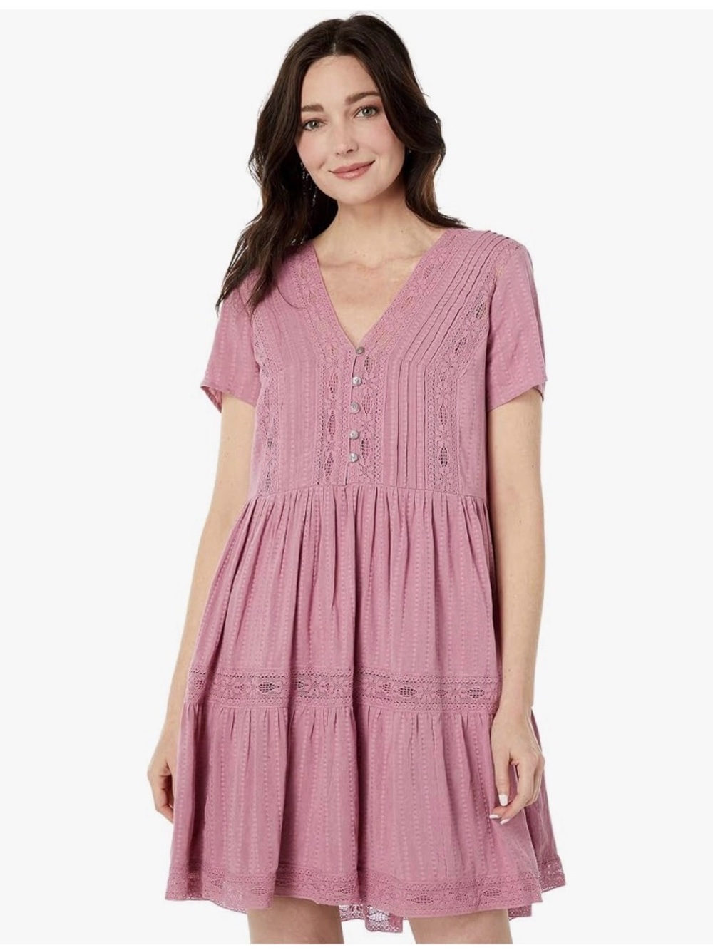 Lucky Brand Mauve Tiered Lace Boho Dress XL